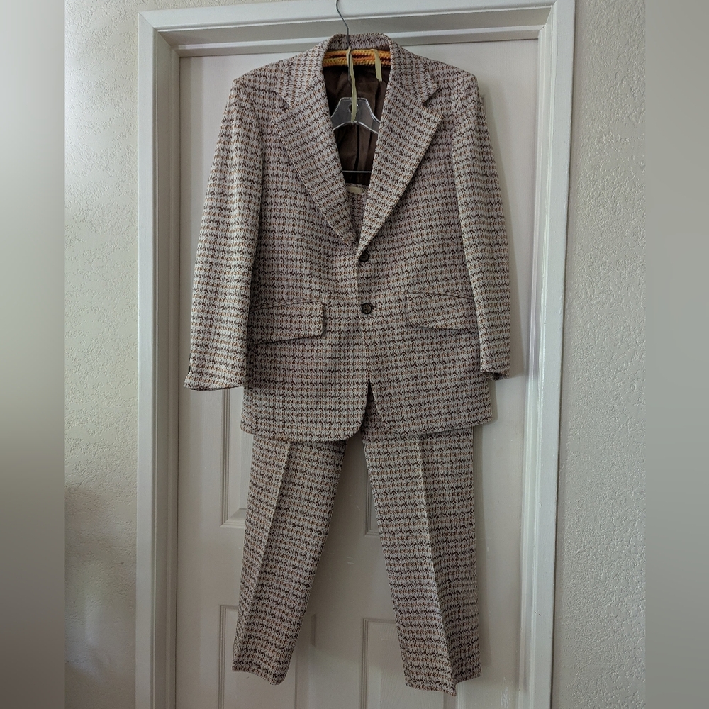 Vintage The Men's Store From Sears Brown Houndstooth Blazer And Matching Slacks